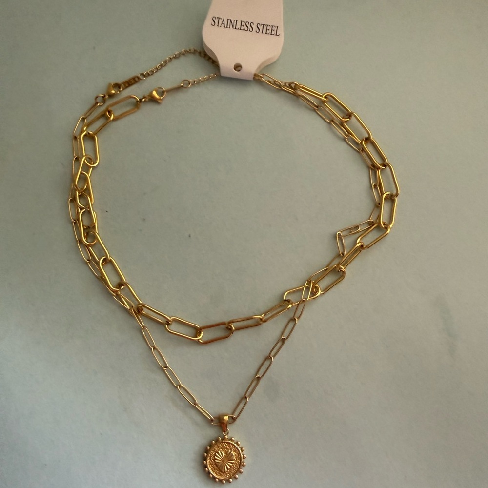 Set of Two Gold-plaited stainless steel Chains necklace - Picture 3 of 7